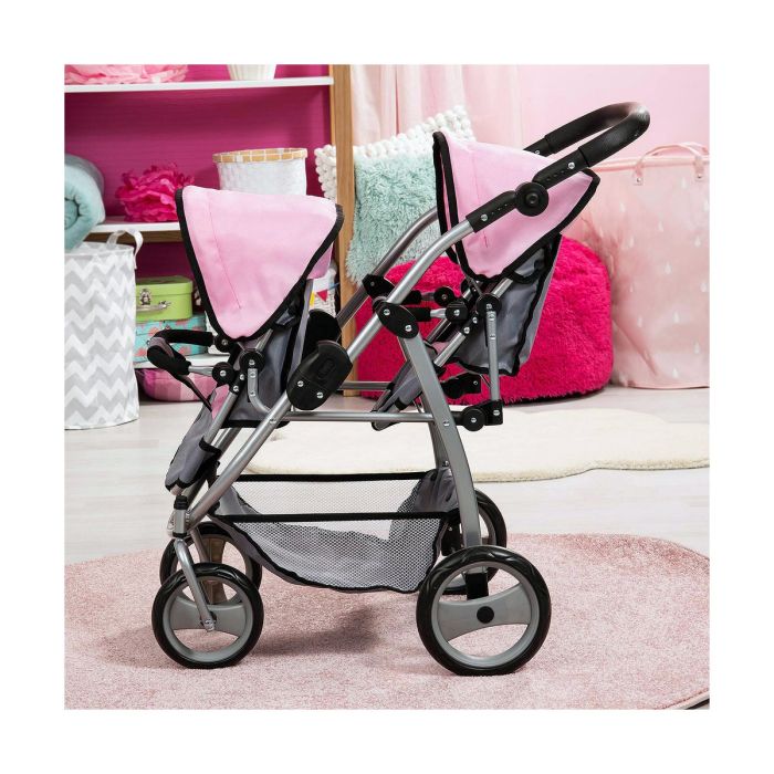 Carrito para Muñecas Reig Gris Rosa Gemelar 2