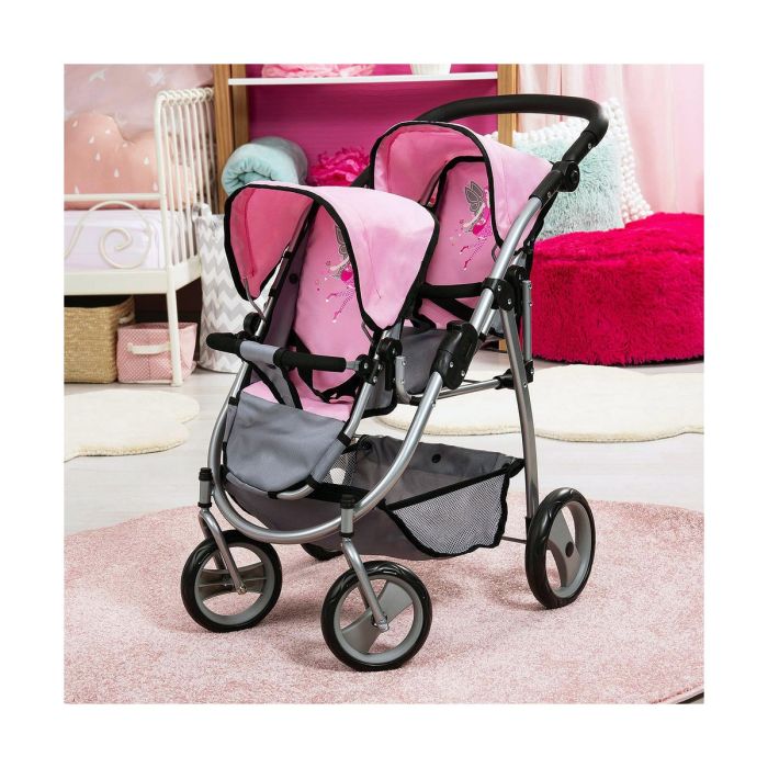 Carrito para Muñecas Reig Gris Rosa Gemelar 1