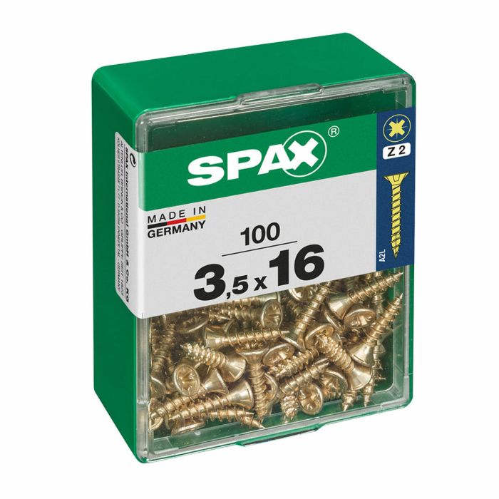 Caja de tornillos SPAX Cabeza plana 3,5 x 16 mm (100 Unidades)