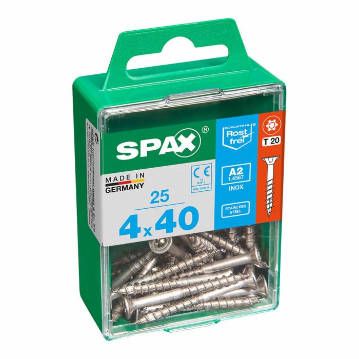 Caja de tornillos SPAX Rosca parcial 4 x 40 mm Cabeza plana (25 Unidades) 1