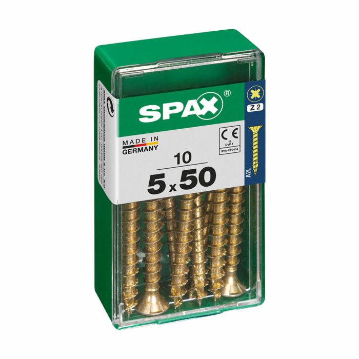 Caja 10 uds. tornillo madera spax cab. plana yellox 5,0x50mm spax