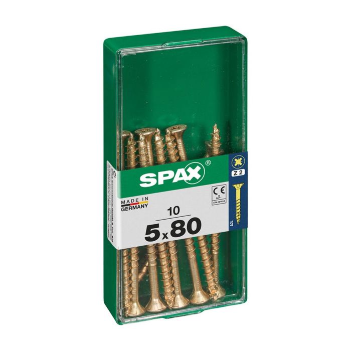 Caja 10 uds. tornillo madera spax cab. plana yellox 5,0x80mm spax