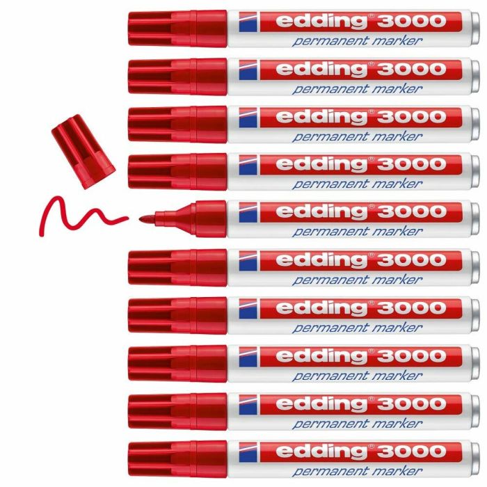 Rotulador permanente Edding 3000 Rojo 10 Unidades 2