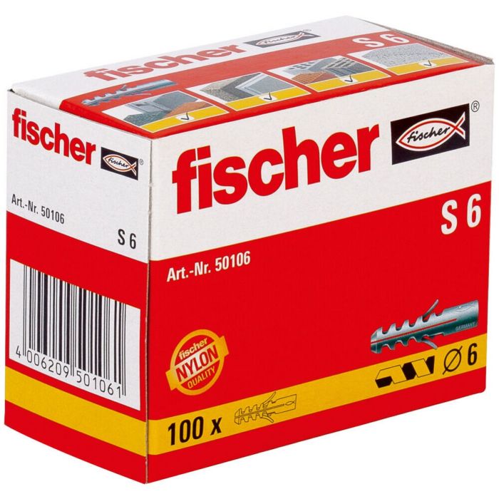 Tacos Fischer S6 50106 Expansión 100 Piezas 6 x 40 mm 1