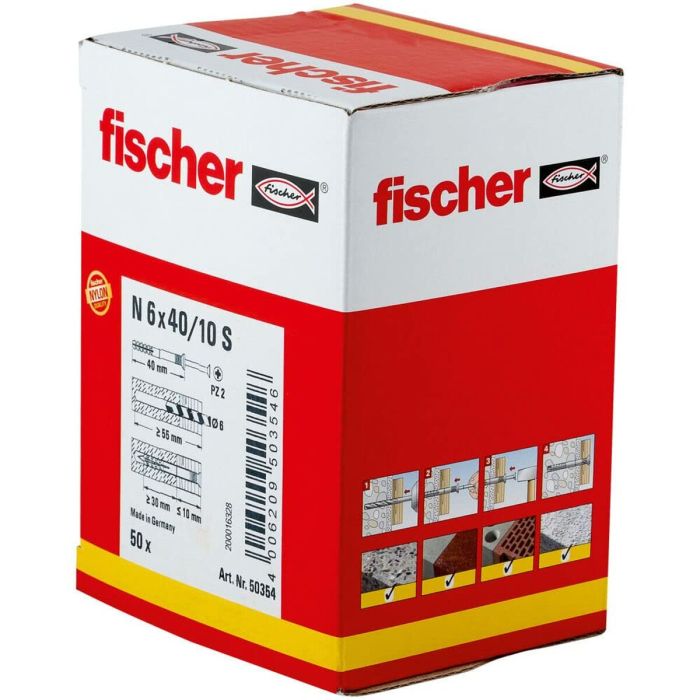 Tacos y tornillos Fischer 50354 6 x 40 mm / 10 Avellanado (50 Unidades) 1