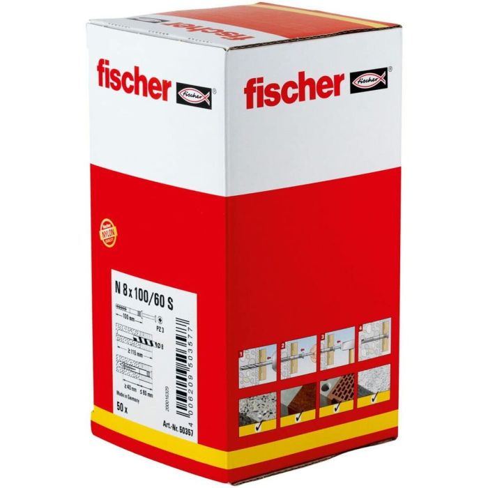 Tacos y tornillos Fischer N-S 50357 M8 x 100 mm Avellanado (50 Unidades) 1