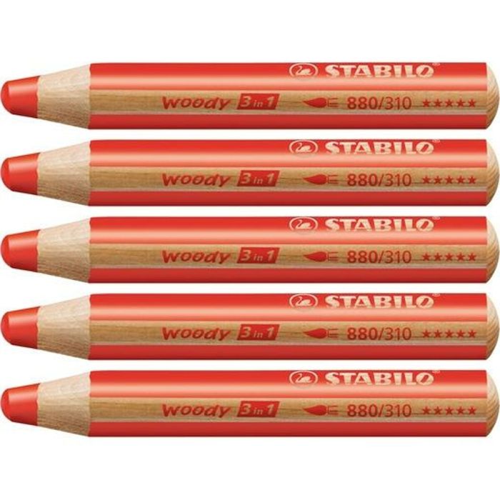 Stabilo Lápices De Colores Woody 3 En 1 Rojo Carmín Estuche 5 Ud