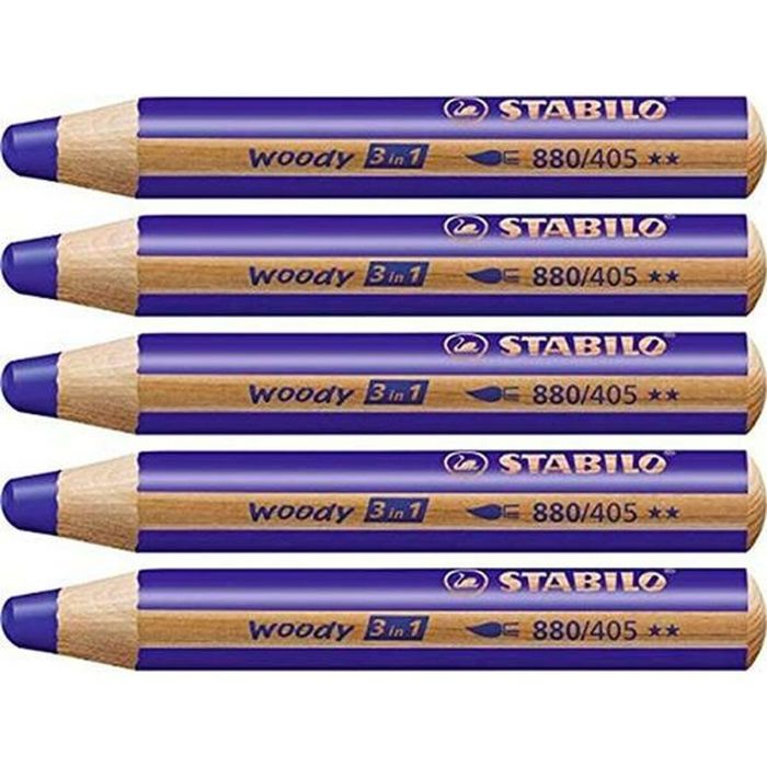 Stabilo Lápices De Colores Woody 3 En 1 Azul Ultramar Estuche 5 Ud