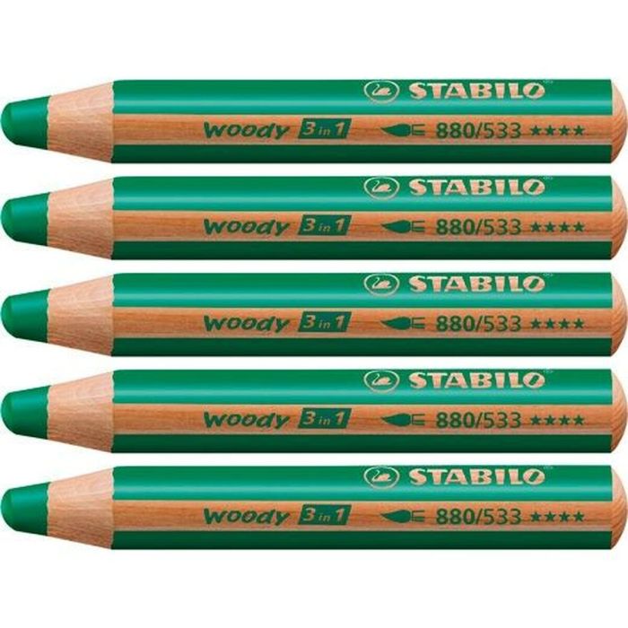 Lápices de colores Stabilo Woody Verde oscuro 3 en 1 (5 Unidades)