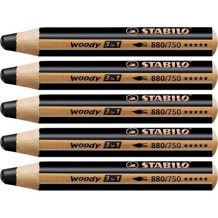 Stabilo Lápices De Colores Woody 3 En 1 Negro Estuche 5 Ud