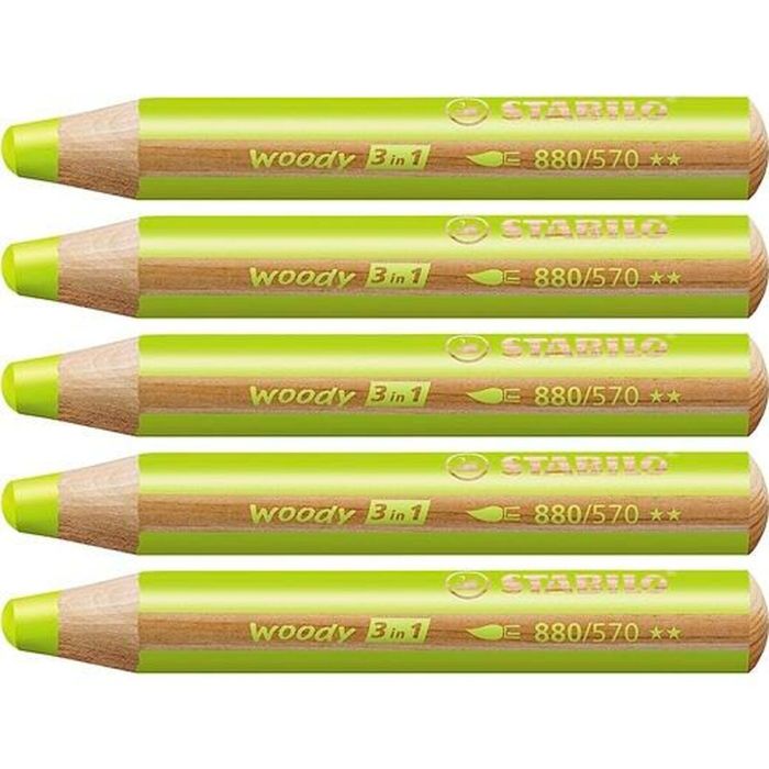 Stabilo Lápices De Colores Woody 3 En 1 Verde Hoja Estuche 5 Ud