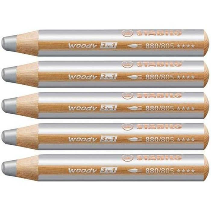 Stabilo Lápices De Colores Woody 3 En 1 Plata Estuche 5 Ud