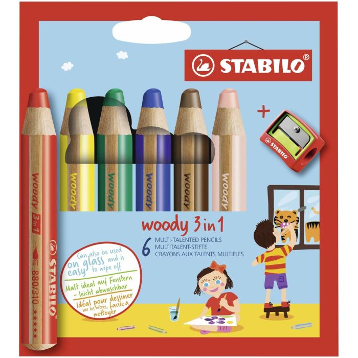 Stabilo Lápices De Colores Woody 3 En 1 C-Surtidos Estuche 6 Ud + 1 Sacapuntas