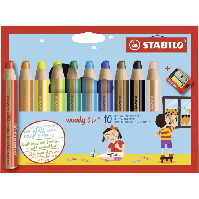 Stabilo Lápices De Colores Woody 3 En 1 C-Surtidos Estuche De 10 Ud + 1 Sacapuntas