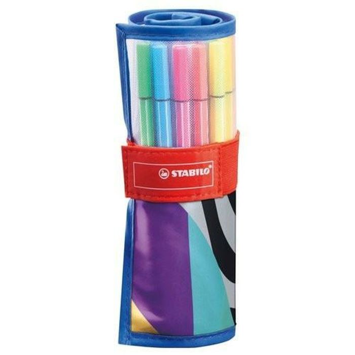 Stabilo Rotuladores Pen 68 C-Surtidos 20 Estándar + 5 Neón Estuche Rollerset Nylon Cierre Velcro 25 Ud