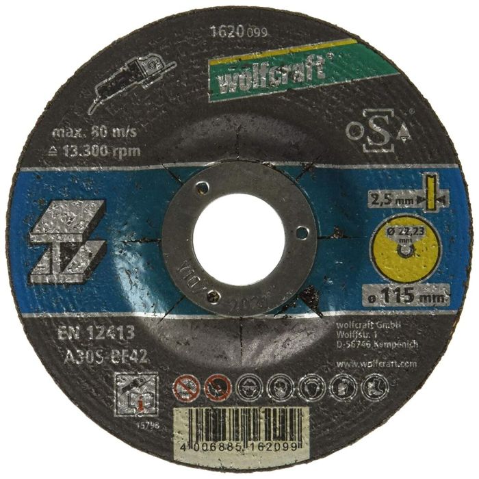 Disco corte para metal ø115x2,5x22,23mm. 1620099 wolfcraft