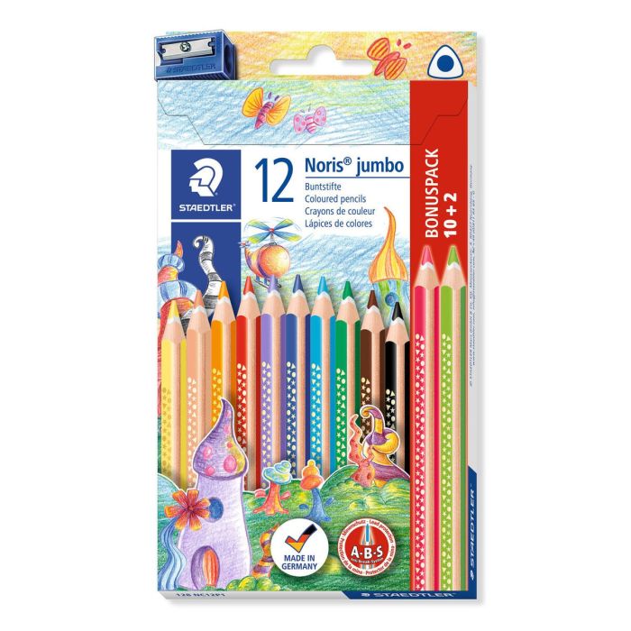 Staedtler Lapiz triangular jumbo noris club 128 surtido -10+2u + afilalapiz-