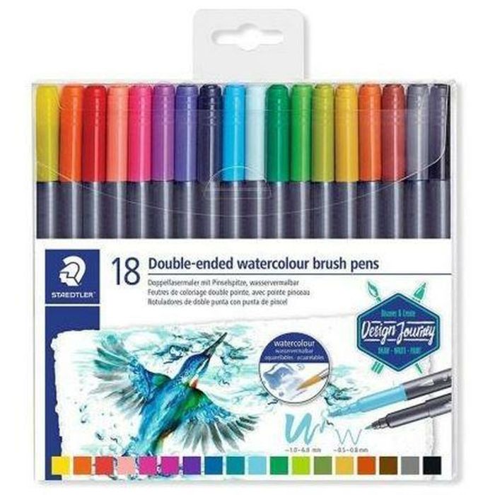 Staedtler Rotuladores Design Journey Doble Punta Fina-Pincel Acuarelables C-Surtidos Estuche 18 Ud