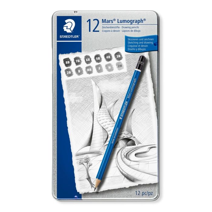 Set de Lápices Staedtler Mars Lumograph 2 mm Hexagonal 2B 2H 3B 4B 5B 6B 8B B HB H 7B (12 Unidades) 7