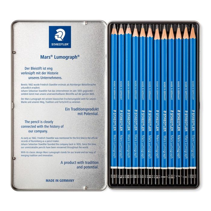 Set de Lápices Staedtler Mars Lumograph 2 mm Hexagonal 2B 2H 3B 4B 5B 6B 8B B HB H 7B (12 Unidades) 6