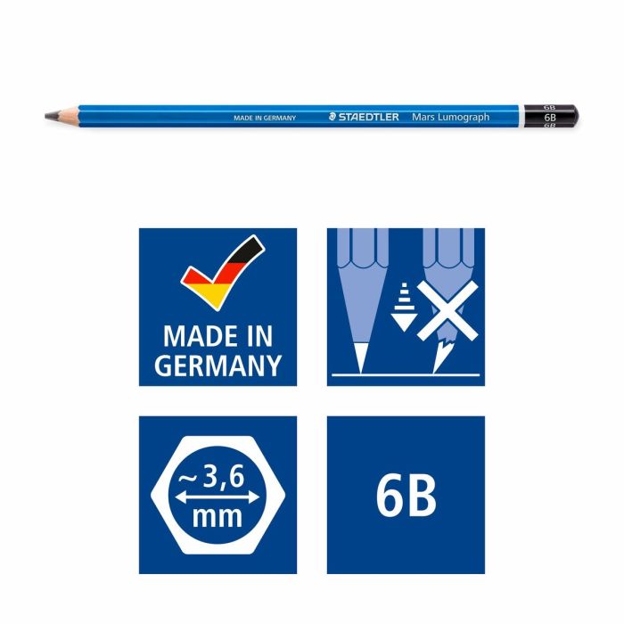 Set de Lápices Staedtler Mars Lumograph 2 mm Hexagonal 2B 2H 3B 4B 5B 6B 8B B HB H 7B (12 Unidades) 2