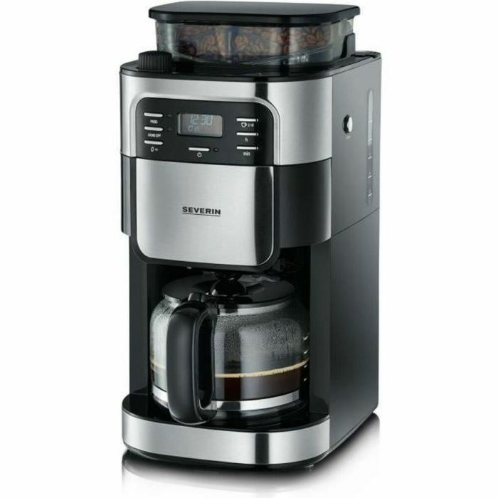 SEVERIN 4810 Cafetera de filtro con molinillo integrado - Negro y acero inoxidable - 1000W - 1.4 L