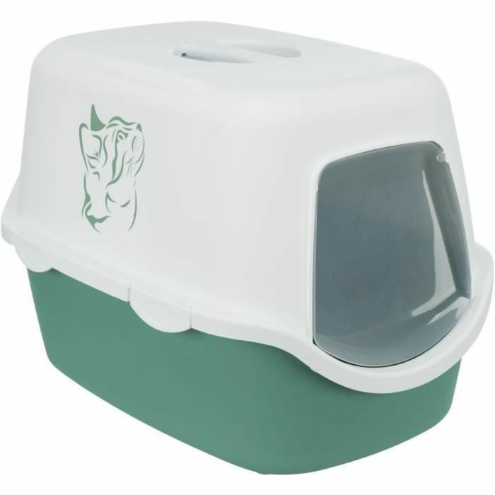 TRIXIE Caja de arena Vico - Tapa - 40 × 40 × 56 cm - Estampado verde y blanco