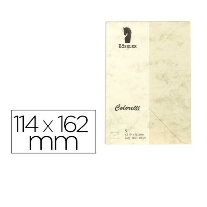 Sobre Rossler Coloretti C6 Ministro Color Marmol Crema 114x162 mm Pack De 5 Unidades