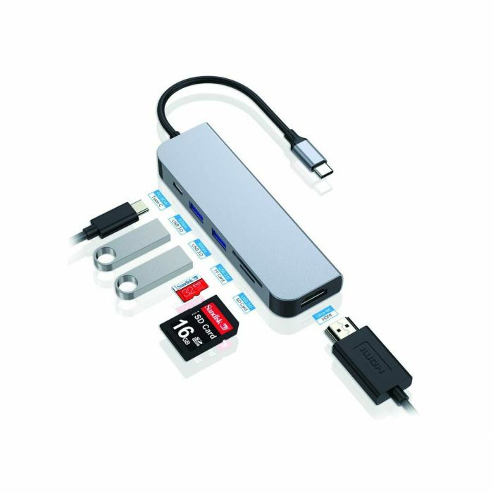 Hub USB Conceptronic 6 en 1 Gris Aluminio 1