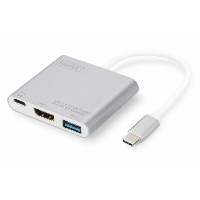 Hub USB Digitus DIGITUS Adaptador multipuerto HDMI 4K USB Type-C™, 3 puertos Gris 4K Ultra HD Blanco Blanco/Gris