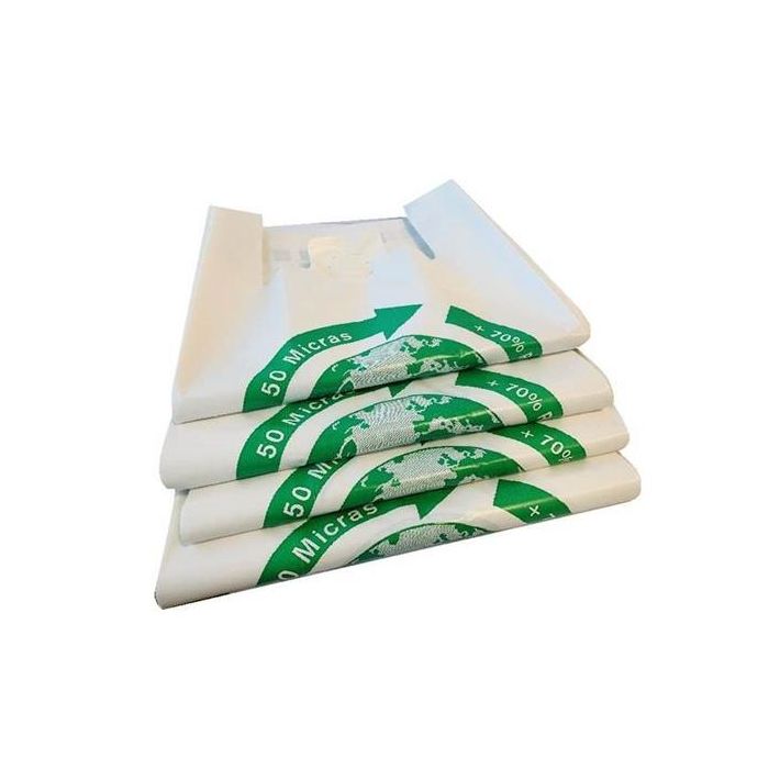 Bolsa de camiseta 35x50 50 micras 70% reciclado -paquete 100u-