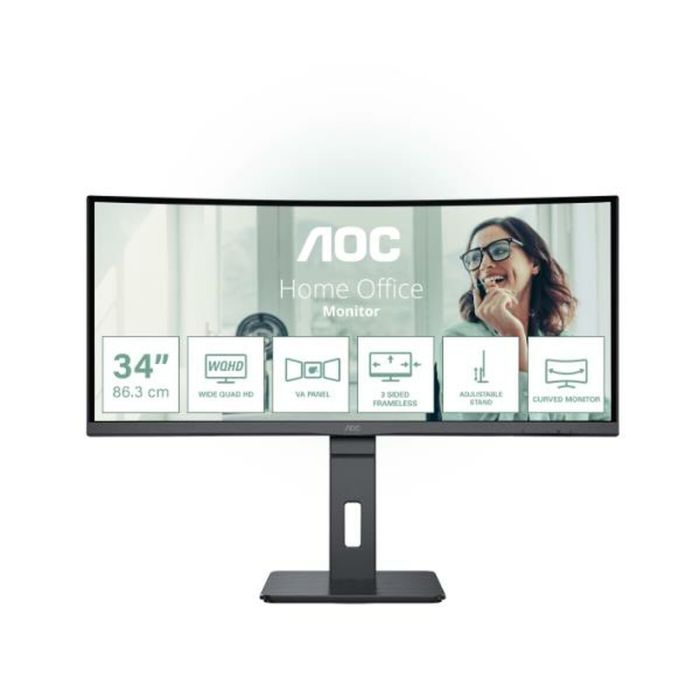 Monitor Profesional Curvo AOC CU34P3CV 34"/ WQHD/ Multimedia/ Regulable en altura/ Negro