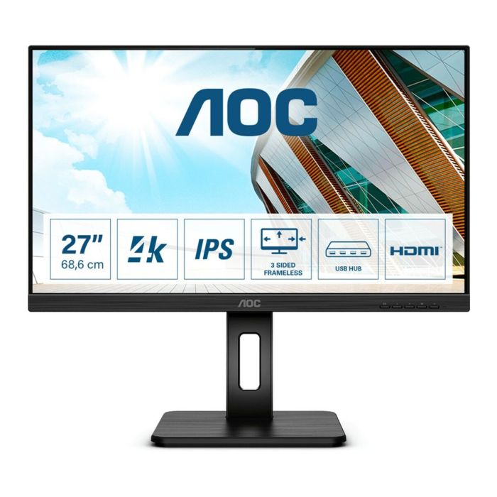 Monitor Profesional AOC U27P2CA 27"/ 4K/ Multimedia/ Regulable en altura/ Negro