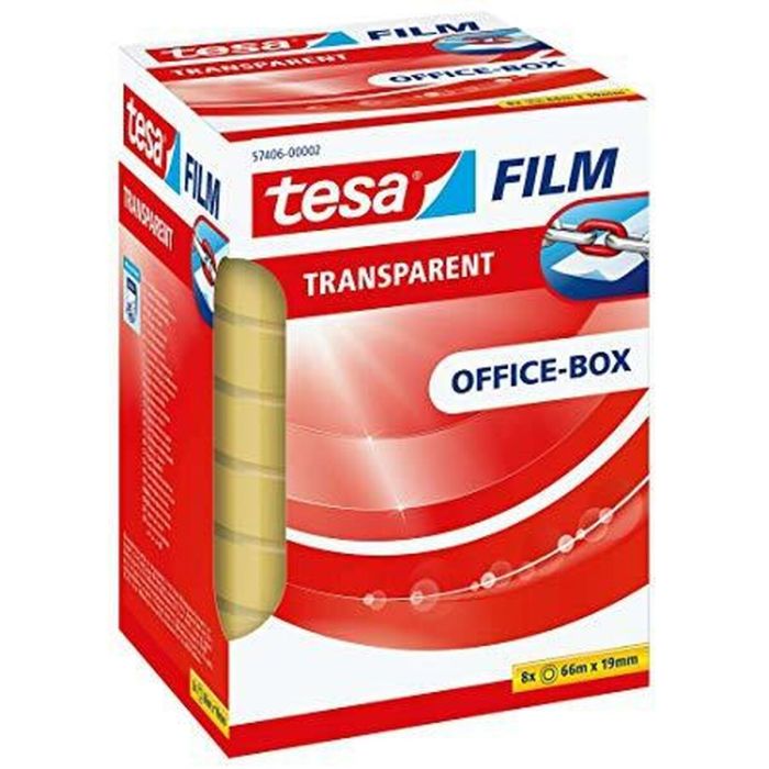 Tesa Film Cinta Adhesiva Transparente Officebox Rollo 19 mm X 66M Pack 8 Unidades