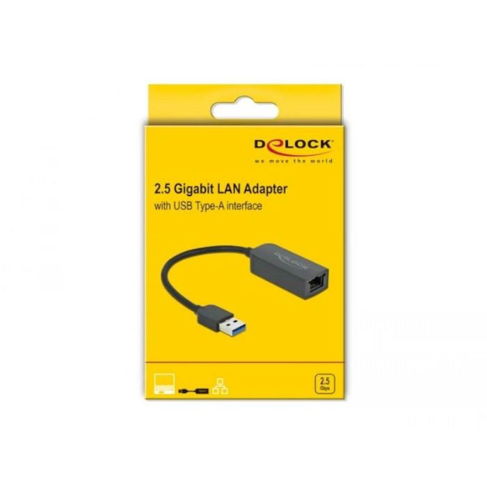 Adaptador USB a Red RJ45 DELOCK 66646 2,5 Gigabit Ethernet Negro 1