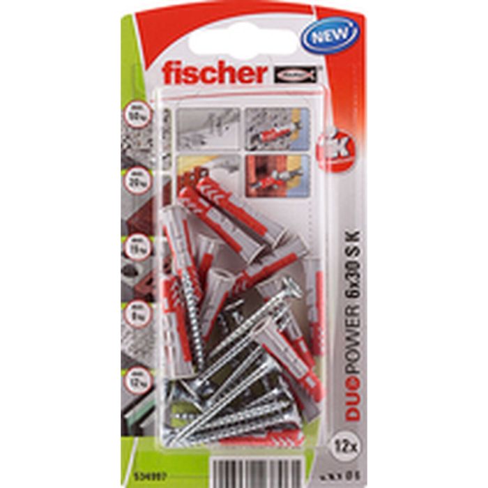 Blister 12 tacos+tornillos duopower ø6x30mm 534997 fischer