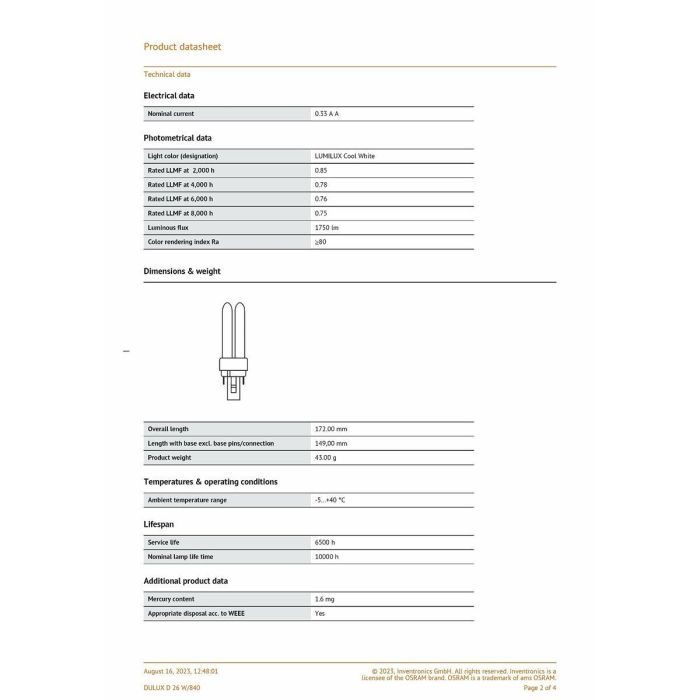 Bombilla de bajo consumo Osram 26 W G24D-3 4000 K 4