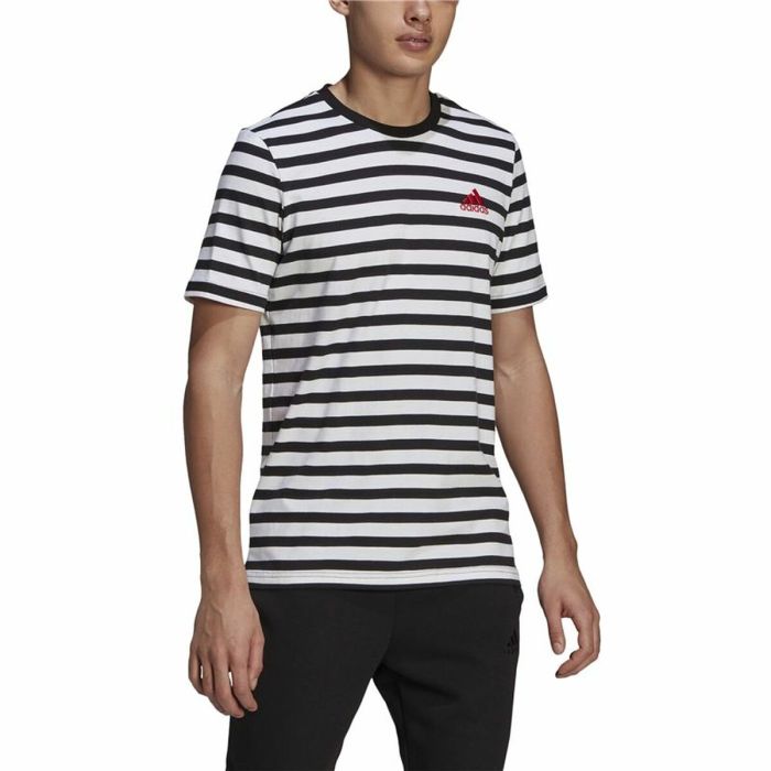 Camiseta de Manga Corta Hombre  Essentials Stripey  Adidas Embroidered Logo Negro 3