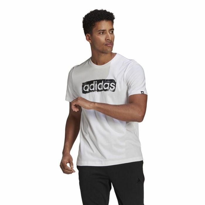 Camiseta de Manga Corta Hombre Adidas Brushstroke Logo Blanco 4
