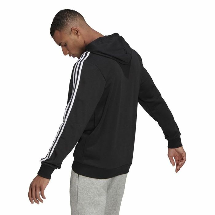 Sudadera con Capucha Hombre Adidas Essentials 3 Stripes Negro 5