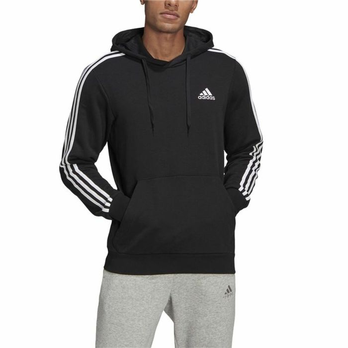 Sudadera con Capucha Hombre Adidas Essentials 3 Stripes Negro 3