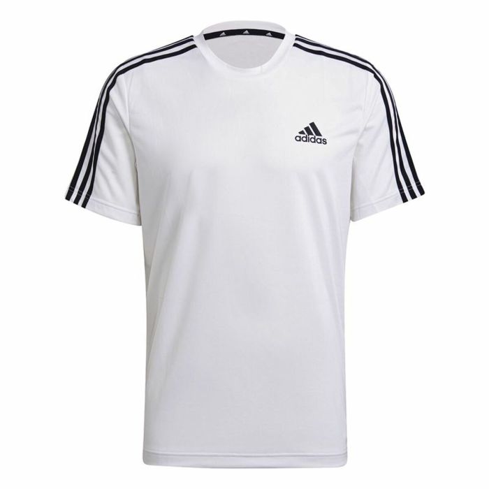 Camiseta de Manga Corta Hombre Adidas Aeroready D2M Sport 3 Bandas Blanco 3