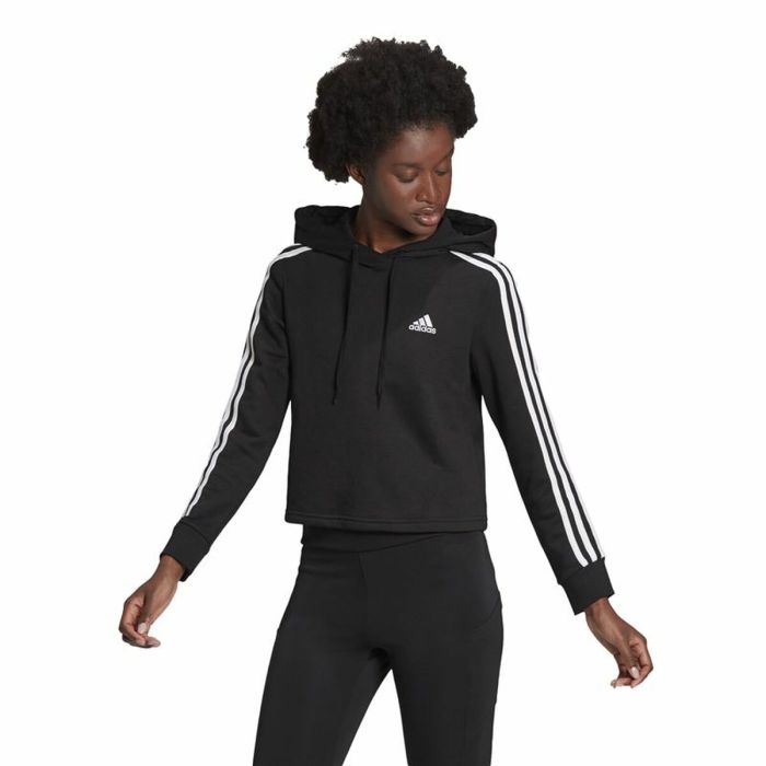 Sudadera con Capucha Mujer Adidas Essentials 3 Stripes Negro 4