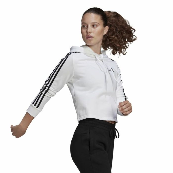 Sudadera con Capucha Mujer Adidas Essentials Cropped 3 Stripes Blanco 3