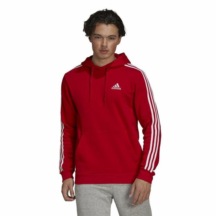 Sudadera con Capucha Hombre Adidas Essentials Fleece 3 Stripes Rojo 5