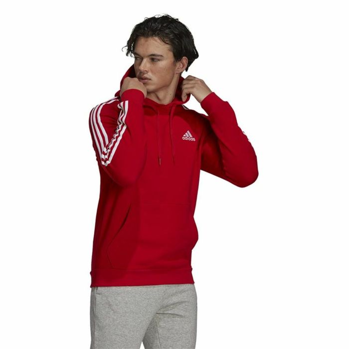 Sudadera con Capucha Hombre Adidas Essentials Fleece 3 Stripes Rojo 3