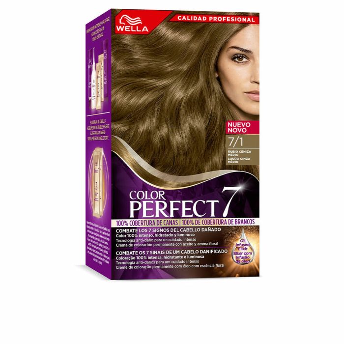 Tinte Permanente Wella Color Perfect 7 Nº 7/1 Cabellos Canosos Rubio Ceniza 60 ml