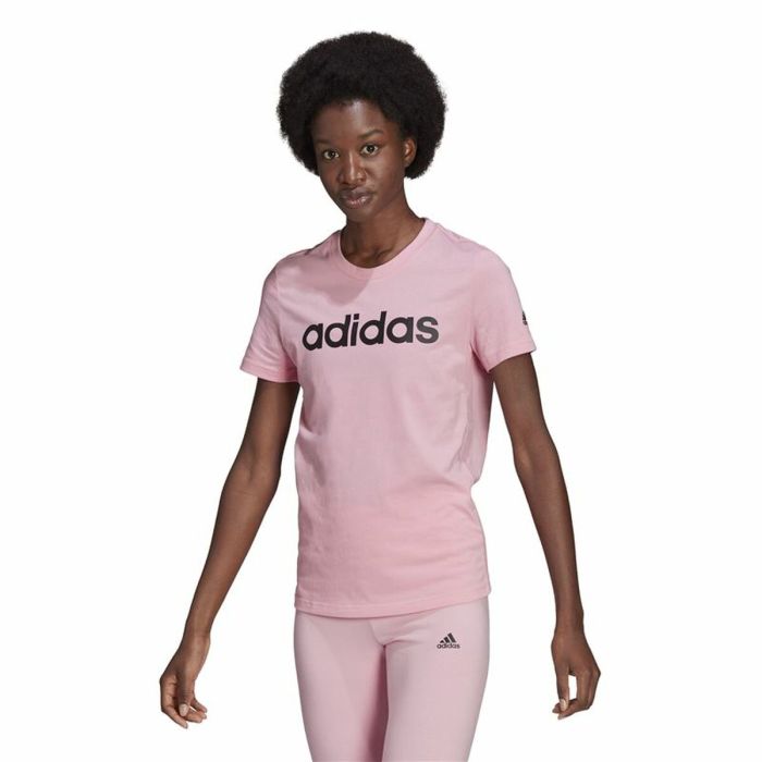 Camiseta de Manga Corta Mujer Adidas Loungewear Essentials Slim Logo Rosa 5