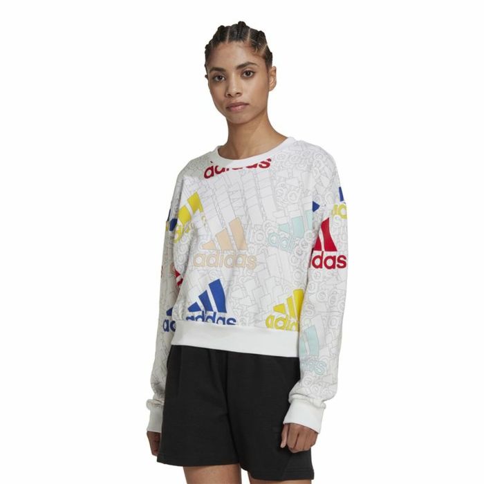 Sudadera sin Capucha Mujer Adidas Essentials Multi-Coloured Blanco 5