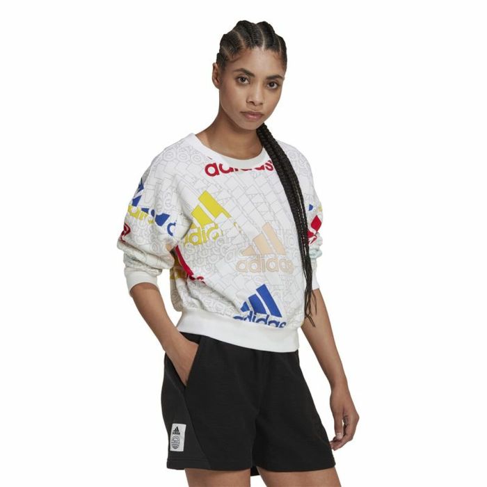 Sudadera sin Capucha Mujer Adidas Essentials Multi-Coloured Blanco 3